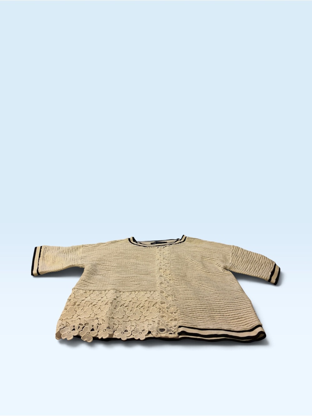 French Connection Cream Crochet-Trim Knit Top for Woman Sz S